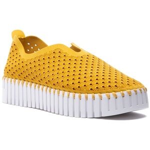 Ilse Jacobsen Yellow Perforated Platform Slip-On Mules